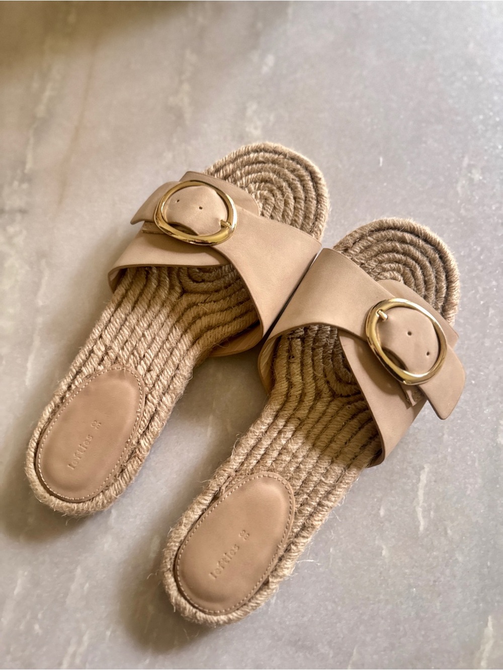 Lefties Beige Slide Sandals with Gold Buckle - Size 38